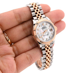 Rolex Datejust 28MM Everrose Gold MOP Face Diamond Dial Fluted Bezel 2 Tone Jubilee Band Watch