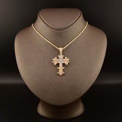 10k Yellow Gold 1.43CTW Round & Baguette Diamond Cross w/ 3 Angels 10.8g Charm