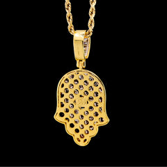 10k Yellow Gold 1.3CTW Natural Round & Baguette Diamond Hamsa Hand Pendant 7.1g Charm