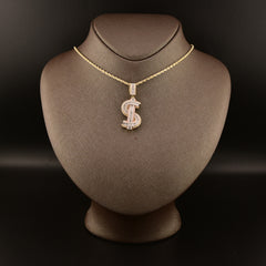 10k 2 Tone Gold 1.15CTW Round & Baguette Diamond Dollar Sign Pendant 8.3g Charm