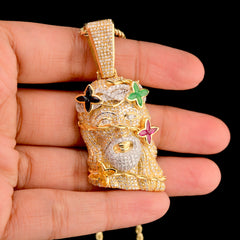 10k Yellow Gold 4.05CTW Diamond Jesus Head w/ Color Stones Pendant 15.3g Charm