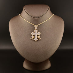 10k Yellow Gold 1.65CT Round/Baguette Diamond Cross w/ Angel Pendant 10.9g Charm