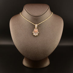 10k Yellow Gold 1.5CTW Round/Baguette Diamond Hamsa Hand Rose Pendant 7.7g Charm