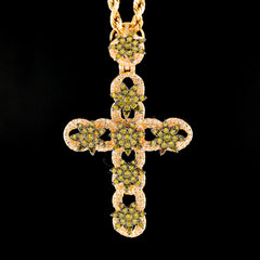 10k Yellow Gold 0.75CTW Natural Diamond Cross w/ Flower on Top Pendant 5g Charm