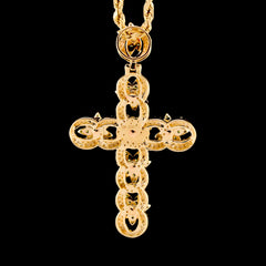 10k Yellow Gold 0.75CTW Natural Diamond Cross w/ Flower on Top Pendant 5g Charm