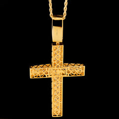 10k Yellow Gold 4.3CTW Round/Baguette Diamond Zig Zag Cross Pendant 18.2g Charm
