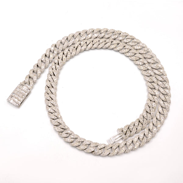 8MM 925 Silver 11.96CTW Round/Baguette Diamond Cuban Necklace 22" Chain - 73.62g