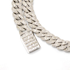 Mens 8MM 925 Silver 10.70CTW Round/Baguette Diamond Cuban Necklace 59.44g Chain - 18"
