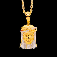 10k Yellow Gold 0.55CTW Round & Baguette Diamond Jesus Head Pendant 6.1g Charm