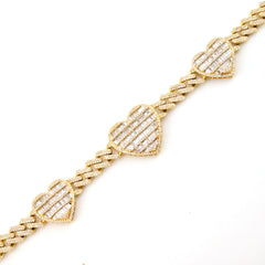 10k Yellow Gold 20 Inch 6.6CTW Baguette Diamond Heart Cuban Link Chain 42.6g