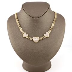 10k Yellow Gold 20 Inch 6.6CTW Baguette Diamond Heart Cuban Link Chain 42.6g