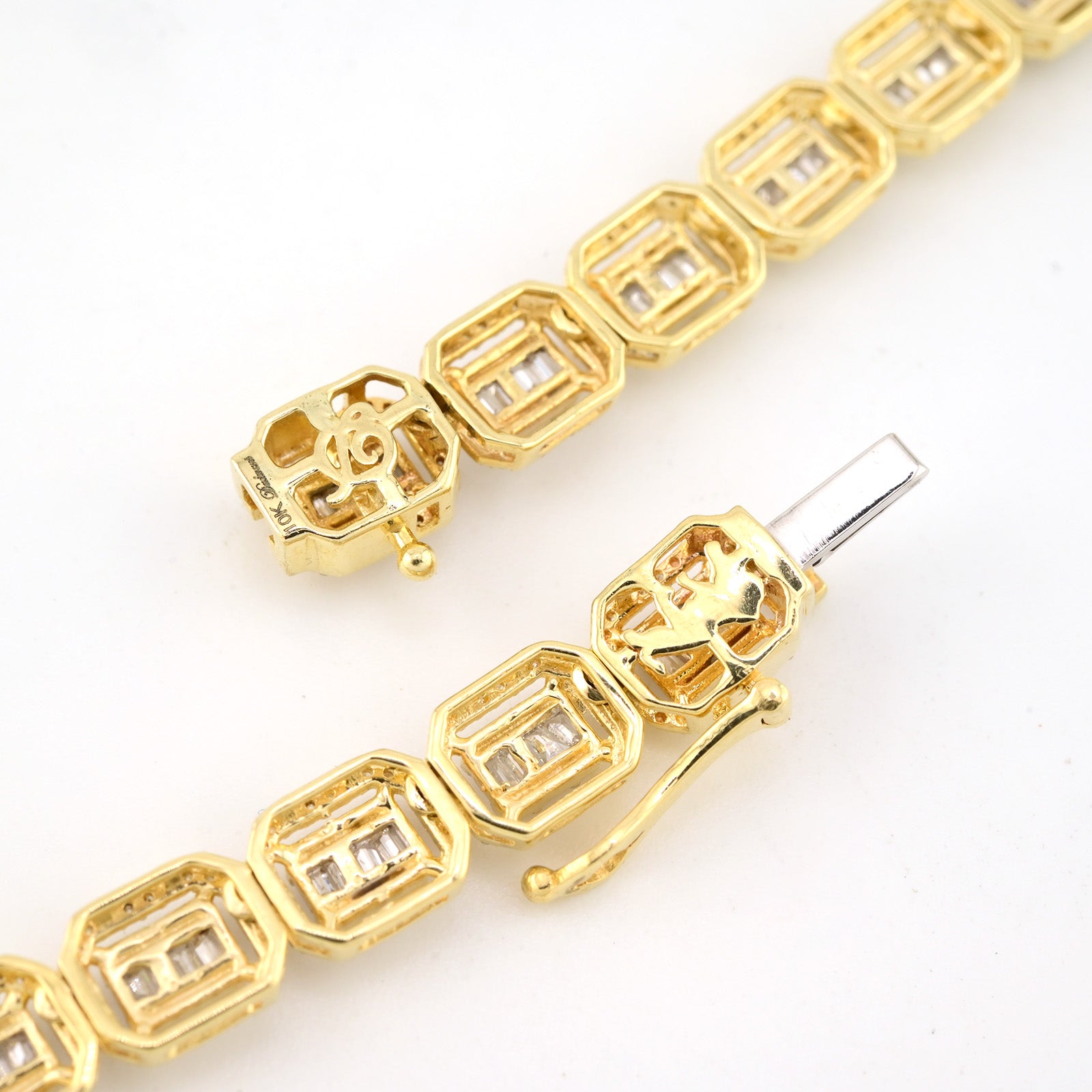6.5MM 10k Yellow Gold 6.6CTW Baguette Diamond 31.9g 22In Rectangle Tennis Chain