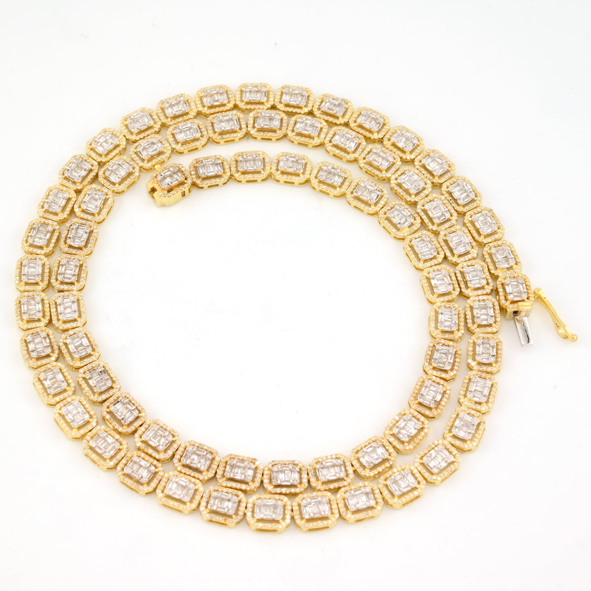 6.5MM 10k Yellow Gold 22In 6.6CTW Baguette Diamond Rectangle Tennis Chain 31.9gm