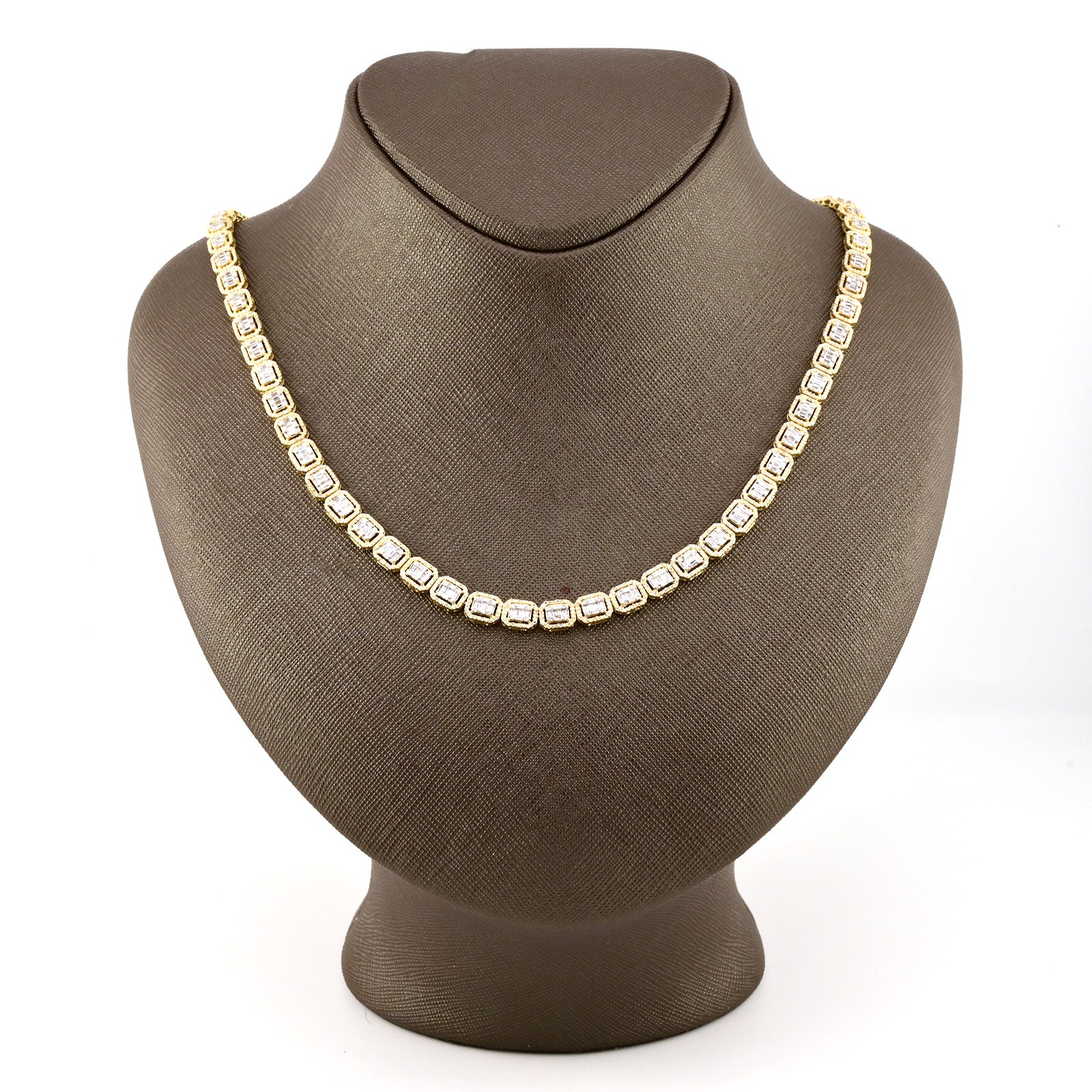6.5MM 10k Yellow Gold 6.6CTW Baguette Diamond 31.9g 22In Rectangle Tennis Chain