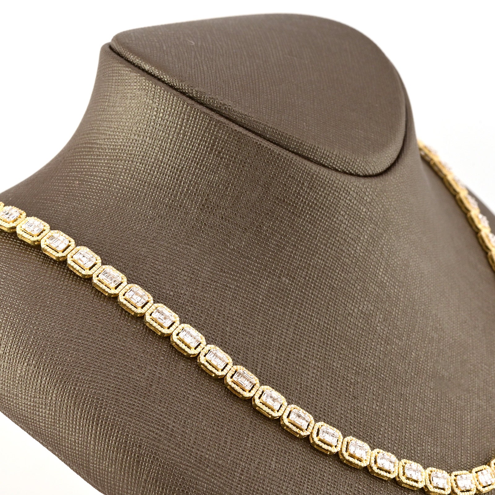 6.5MM 10k Yellow Gold 6.6CTW Baguette Diamond 31.9g 22In Rectangle Tennis Chain
