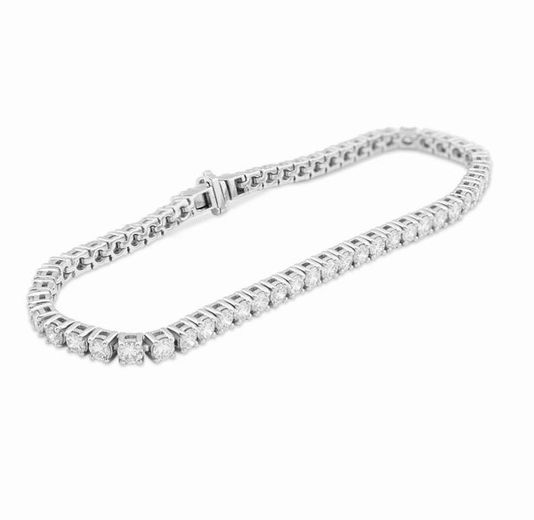 3MM 925 Sterling Silver 8.8gm 5CTW Lab Diamond Pointer Tennis Bracelet 7.25 Inch