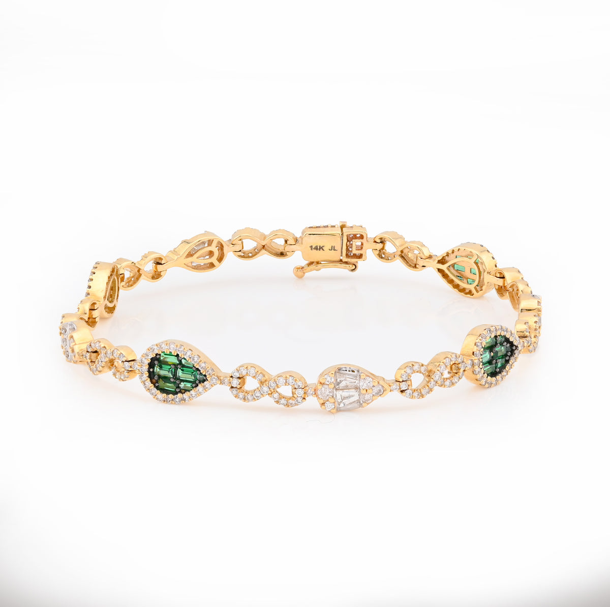 14k Yellow Gold 2.43CT Natural Diamond 0.81CT Emerald Pear Infinity Bracelet
