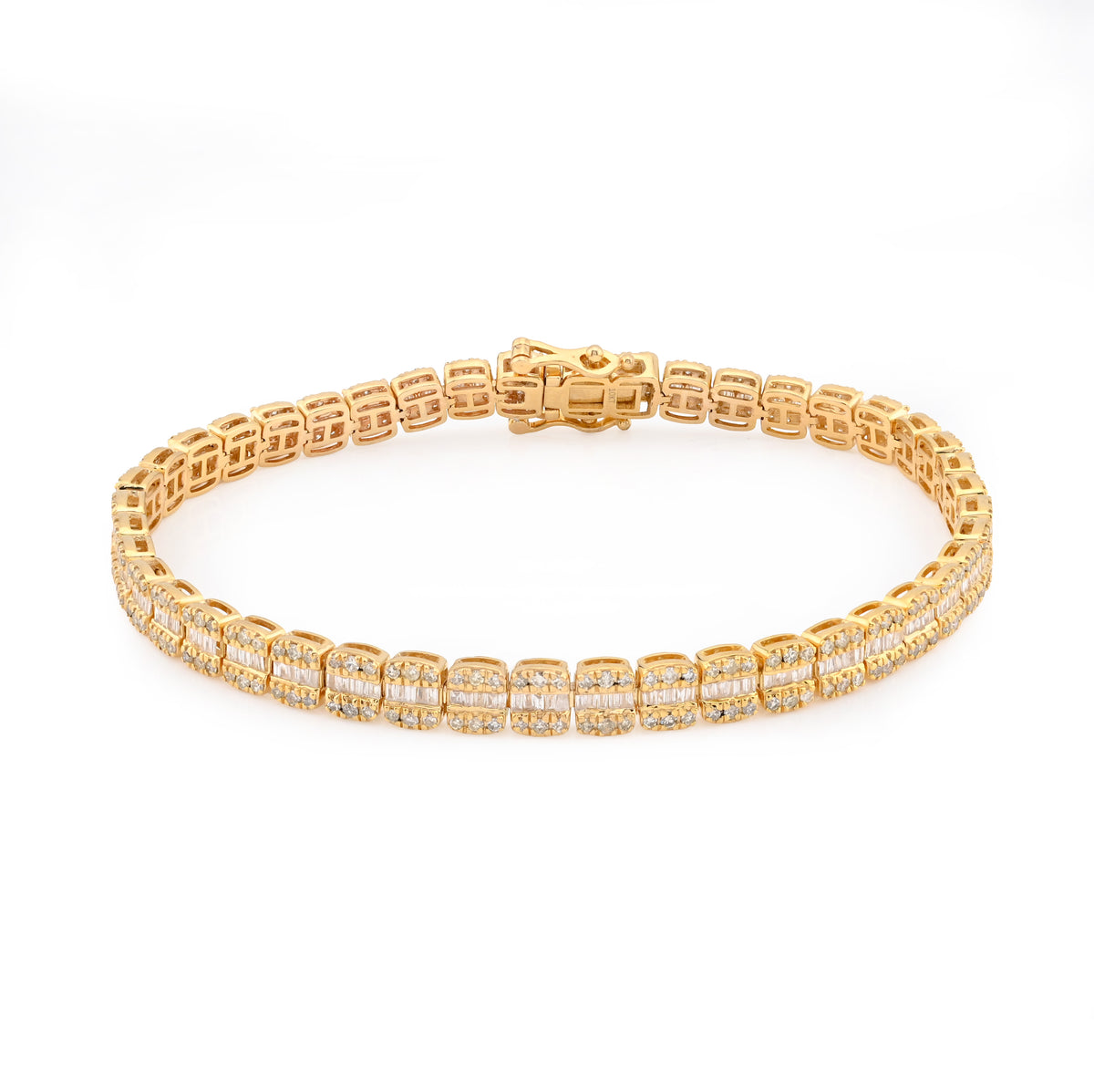5.5MM 10k Gold 15.6gms 3.25CTW Round/Baguette Diamond Rectangle Tennis Bracelet