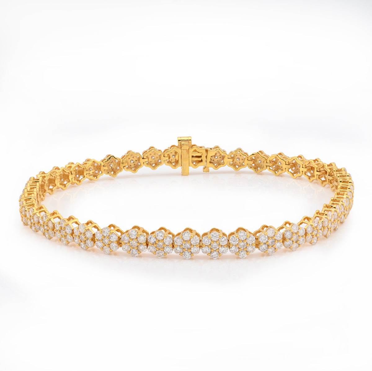 4.4MM 10k Yellow Gold 7.2gms 4CTW Natural Diamond Flower Cluster Tennis Bracelet