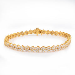 4.4MM 10k Yellow Gold 7.2gms 4CTW Natural Diamond Flower Cluster Tennis Bracelet