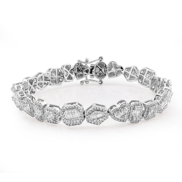 7.5MM 10k White Gold 15.4gms 2.3CTW Natural Diamond Multi Shaped Womens Bracelet