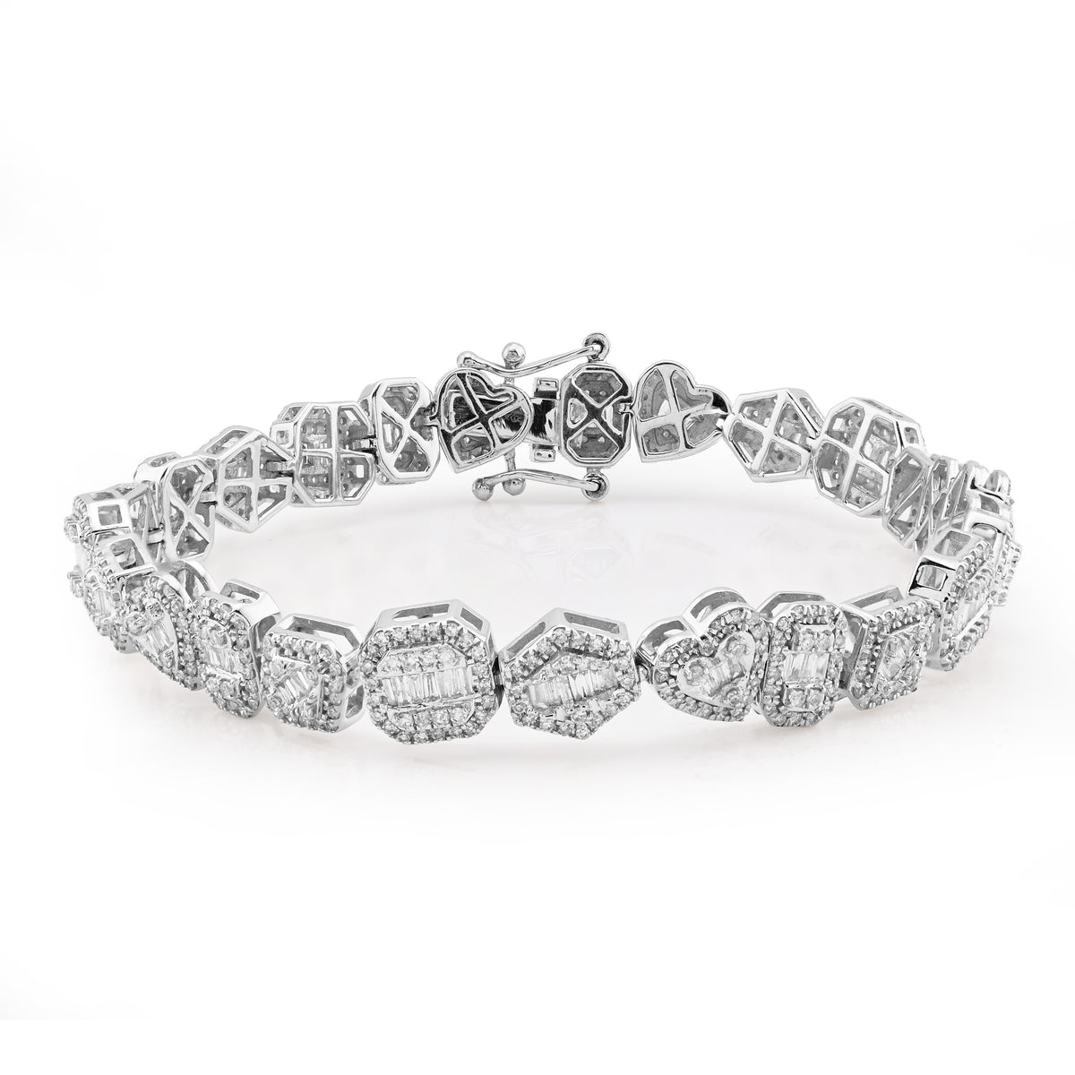 7.5MM 10k White Gold 15.4gms 2.3CTW Natural Diamond Multi Shaped Womens Bracelet