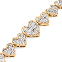 12MM 10k Yellow Gold 17.1g 3CTW Pure Round/Baguette Heart Shape Diamond Bracelet