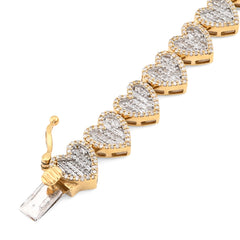 12MM 10k Yellow Gold 17.1g 3CTW Pure Round/Baguette Heart Shape Diamond Bracelet