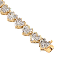 12MM 10k Yellow Gold 17.1g 3CTW Pure Round/Baguette Heart Shape Diamond Bracelet