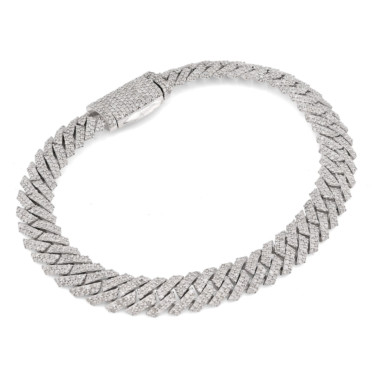 8MM 925 Sterling Silver 21.9gm 4.2CTW Pure Diamond Mens Snake Cuban Bracelet 8In