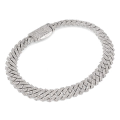 8MM 925 Sterling Silver 21.9gm 4.2CTW Pure Diamond Mens Snake Cuban Bracelet 8In