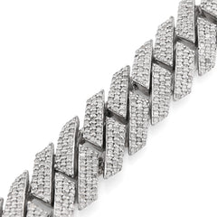 12MM 925 Sterling Silver 8In 7.23CTW Natural Diamond Snake Cuban Bracelet 47.2gm