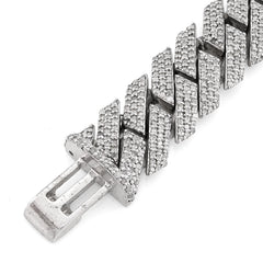 12MM 925 Sterling Silver 8In 7.23CTW Natural Diamond Snake Cuban Bracelet 47.2gm