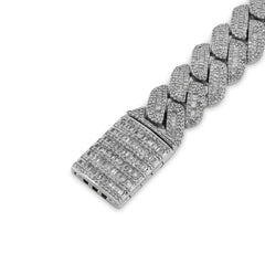 12MM 925 Silver 46.5g 9.63CTW Natural Round/Baguette Diamond Cuban Link Bracelet
