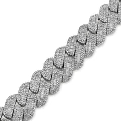 12MM 925 Silver 46.5g 9.63CTW Natural Round/Baguette Diamond Cuban Link Bracelet