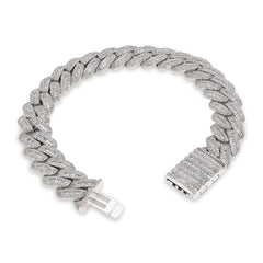 12.5MM 925 Silver 45.7gm 9CTW Natural Round/Baguette Diamond Cuban Link Bracelet