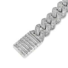 12.5MM 925 Silver 45.7gm 9CTW Natural Round/Baguette Diamond Cuban Link Bracelet