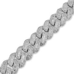 12.5MM 925 Silver 45.7gm 9CTW Natural Round/Baguette Diamond Cuban Link Bracelet