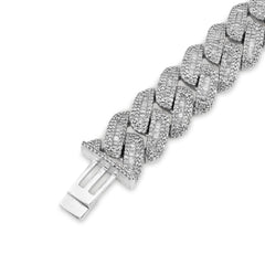 12.5MM 925 Silver 45.7gm 9CTW Natural Round/Baguette Diamond Cuban Link Bracelet