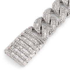 11MM 925 Silver 35.6gm 6.4CTW Natural Round/Baguette Cuban Link Diamond Bracelet