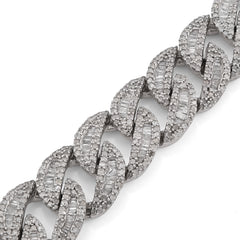 11MM 925 Silver 35.6gm 6.4CTW Natural Round/Baguette Cuban Link Diamond Bracelet