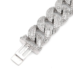 11MM 925 Silver 35.6gm 6.4CTW Natural Round/Baguette Cuban Link Diamond Bracelet
