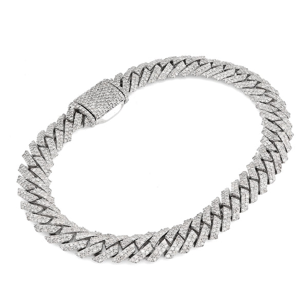 8MM ICED 925 Silver 23.5g 4.8CTW Natural Diamond Snake Cuban Mens Bracelet 8Inch