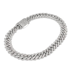8MM ICED 925 Silver 23.5g 4.8CTW Natural Diamond Snake Cuban Mens Bracelet 8Inch