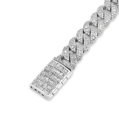 8MM 925 Silver 26.1g 4.6CTW Pure Round/Baguette Diamond Cuban Link Mens Bracelet