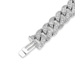 8MM 925 Silver 26.1g 4.6CTW Pure Round/Baguette Diamond Cuban Link Mens Bracelet