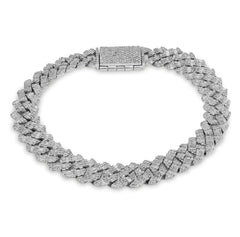 10MM 925 Silver 29.6gms 6.19CTW Pure Round/Baguette Diamond Snake Cuban Bracelet