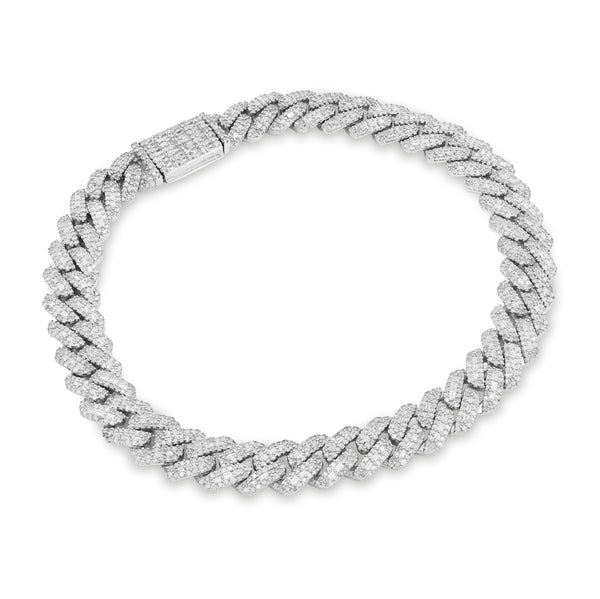 8MM 925 Silver 21.1gms 4.6CTW Natural Round/Baguette Diamond Cuban Link Bracelet