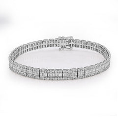 6.5MM 10k White Gold 16g 4.76CTW Pure Round/Baguette Diamond Row Tennis Bracelet