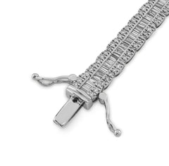 6.5MM 10k White Gold 16g 4.76CTW Pure Round/Baguette Diamond Row Tennis Bracelet